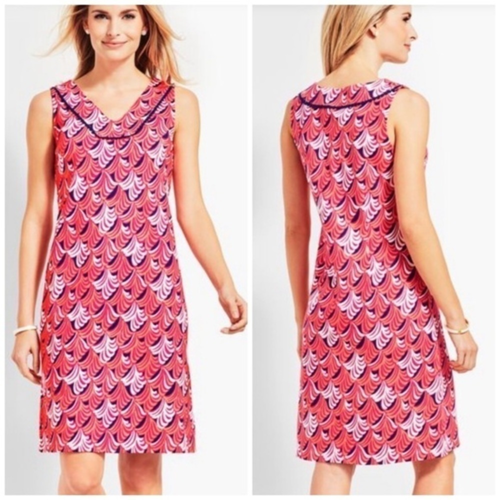 Talbots Whimsical Waves Shift Dress V-Neck Trim MP